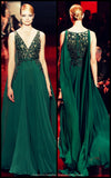 Chic A line V Neck Chiffon Beaded Green Sleeveless Evening Formal Prom Dresses HZ0311