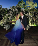Modest A line Off The Shoulder Chiffon Multi Ombre Color Green Blue Senior Prom Dresses Long Formal Party Gown HZ0311