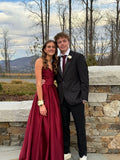 Modest Night Aesthetic A Line Spaghetti Straps Red Satin College Formal Outfit Long Prom Graduation Dresses For Teens HZ0311
