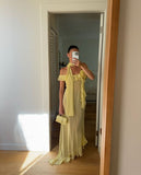 Simple A line Off The Shoulder With Scarf Prom Dresses Women Yellow Chiffon Sleeveless Vacation Wedding Guest Gown HZ0311