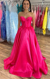 Cheap A Line Sweetheart Hot Pink Satin For Women Party Dresses Long Formal Prom Dress 22th Birthday Gown HZ0311