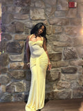 Elegant Mermaid Spaghetti Straps Yellow Chiffon Long Prom Dresses For Teens Evening Outfits Graduation Formal Dress HZ0311