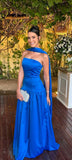 Simple A Line Prom Dress Strapless Evening Dress Royal Blue Prom Dress With Scarf For Teenagers High Schools HZ0311