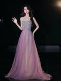 Glittery A Line Sweetheart Tulle Sequins Sleeveless Lilac Prom Dresses Inspiration Long Night Outfits Birthday Outfits HZ0311