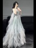 Glittery A line Off The Shoulder With Beads Sleeves Tiered Prom Dresses Inspiration Long Night Outfits 18th Birthday Outfits HZ0311
