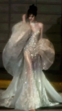 Charming High Neck Mermaid Silver Sequins Long Prom Dress With Beadings Party Dress For Women HZ0311