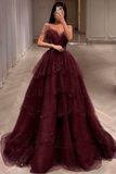 Gorgeous Blue Sparkly Tulle Beaded Prom Dress, Tiered Formal Gown with Rhinestone Party Gowns HZ0311