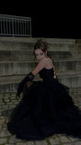 Retro A Line Spaghetti Straps Black Lace Tulle Prom Dress Fashion Aesthetic For Teens Formal Dresses Party Outfits Prom Gown HZ0311