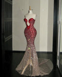 Sparkly Mermaid Sweetheart Red Sequin For Women Party Dresses Long Formal Prom Dress Inspo 22th Birthday Gown HZ0311