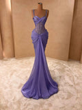 Modest Mermaid Sweetheart Silver Sequin Prom Dresses With Beads Gem Lilac Evening Party Formal Gown 20th Birthday Outfits HZ0311