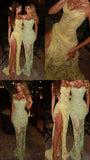 Unique Mermaid Sweetheart Yellow Lace Slit Prom Dresses Long Party Dress 21St Birthday Outfits Graduation Gown HZ0311