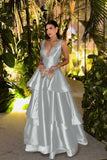 Straps Deep V Neck Sleeveless A Line Long Prom Dress With Pleated Birthday Outfits HZ0311
