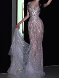 Sparkly Mermaid Sweetheart White Sequins For Women Party Dresses Long Formal Prom Dress Inspo 22th Birthday Gown HZ0311