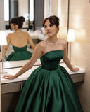 Beautiful Emerald Green Strapless Satin Party Dresses With Lace Up Back Prom Dresses Impress Wedding Guest Dress Party Gown HZ0311