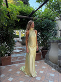 Classy A Line High Neck Slim Yellow Long Formal Fancy Prom Evening Dresses Dinner Outfits Classy Party Gown HZ0311