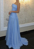 straight across sleeveless pleated a-line evening dress Prom Dress HZ0311