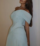 Sexy Mermaid Off The Shoulder Light Sky Blue Chiffon Prom Dresses Party Dress Long Evening Dresses HZ0311