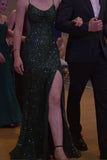 Fitted Dark Green Mermaid Halter Strap Sleeveless Backless Floor Length Prom Dresses HZ0311