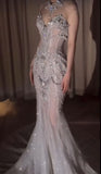 Pretty Mermaid Tulle Beads Long Prom Dresses Formal Evening Dress Party Dresses HZ0311