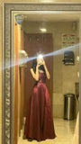 Simple A line Spaghetti Strap Sleeveless Wine Red Burgundy Long Satin Prom Dress Inspo Prom Gown HZ0311