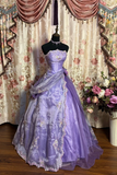 Lilac Strapless A-Line Beading Chiffon Long Prom Dresses Vintage Ball Gowns, HZ0427