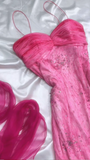 Hot Pink Spaghetti Straps A-Line Ruffles Beaded Vintage Long Party Dresses, HZ0427