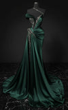 Modest Mermaid Off The Shoulder One Shoulder Dark Green Long Formal Gown Slit Prom Dresses Evening Gowns HZ0311