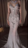 Pretty Mermaid Tulle Beads Long Prom Dresses Formal Evening Dress Party Dresses HZ0311