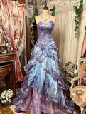 Purple Pink Blue Gradient Fashion Retro Elegant Delicate Floral Beads Sweet Elegant Long Tulle Floor Length Ball Gown Evening Gown HZ0311