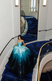 Unique Ball Gown Sweetheart Blue And Black Organza Long Quinceanera Dresses Sweet 15 16 Birthday Gown HZ0311