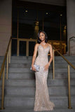 Sparkly Mermaid Sweetheart Sequined Champagne For Black Girls People Prom Dresses Long Evening Formal Gown BirthdayParty Gowns HZ0311