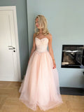 Unique Ball Gown Sweetheart Tulle Light Pink Long Evening Dresses Prom Dress HZ0311