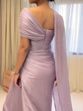 Customized Purple One Shoulder Draped Prom Dresses Shawl Sleeveless vestidos de noiva Formal Gowns HZ0311