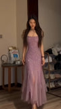 Dusty Rose Sequin Long Prom Dresses Sheath Party Dress HZ0311