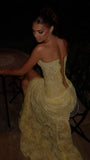 Unique Mermaid Sweetheart Yellow Lace Slit Prom Dresses Long Party Dress 21St Birthday Outfits Graduation Gown HZ0311