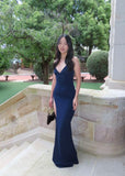 Modest Night Aesthetic Mermaid Spaghetti Straps Navy Blue Prom Graduation Formal Dresses For Teens HZ0311