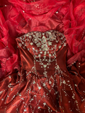 Wine Red Strapless Beading A-Line Retro Long Party Dress Evening Ball Gown, HZ0427