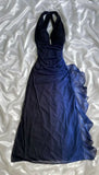 Dark Blue Halter Sheath Chiffon Long Party Dress Vintage Evening Dress, HZ0427