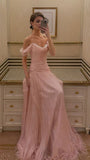 Elegant Off The Shoulder Pink Evening Prom Dresses Chiffon Pleated Party Dress Formal Dress HZ0311