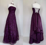 Dark Purple Strapless A-Line Chiffon Vintage Long Party Dress Evening Gown, HZ0427