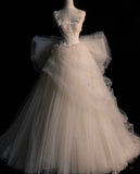 Romantic Women's Ball Gown Square Neck 80s With Lace Bow-knot Pleated Tulle weep Train Wedding Dresses HZ0311