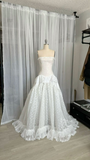 White Strapless A-Line Lace Long Party Dress Vintage Wedding Dress, HZ0427