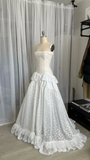 White Strapless A-Line Lace Long Party Dress Vintage Wedding Dress, HZ0427