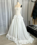 White Strapless A-Line Lace Long Party Dress Vintage Wedding Dress, HZ0427