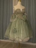 Green Off Shoulder A-Line Floral Short Party Dress Cute Mini Birthday Dress, HZ0427