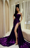 Vintage Mermaid Strapless Grape Satin With Slit For Women Party Dresses Formal Prom Dress Inspo 22th Birthday Gown HZ0311