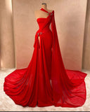 Vintage Mermaid One Shoulder Red Chiffon With Slit For Women Party Dresses Formal Prom Dress Inspo 22th Birthday Gown HZ0311