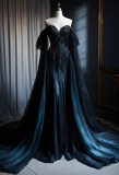 Dark Blue Off Shoulder Sweetheart A-Line Appliques Long Prom Dress Evening Dresses, HZ0427