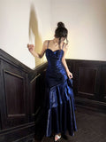 Navy Blue Sweetheart Straps Mermaid Party Dress, Navy Blue Sweetheart Prom Dress For Women HZ0311