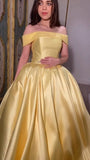Charming Ball Gown Off The Shoulder Yellow Satin Long Quinceanera Dress Sweet 15 16 Dresses HZ0311